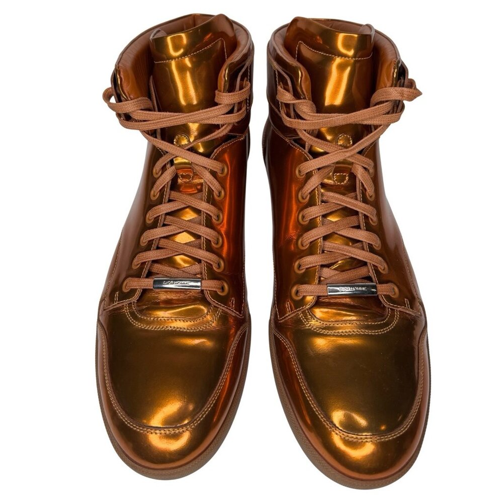 Dior Size Eu 45 Us 12 Metallic Cooper Liquid Gold High Top Sneaker Mens Shoes